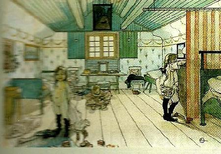 Carl Larsson nar barnen lagt sig Norge oil painting art